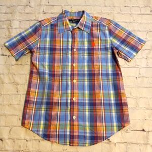 EUC Boys L (10/12) US Polo Association Plaid Button Up Short Sleeved Shirt